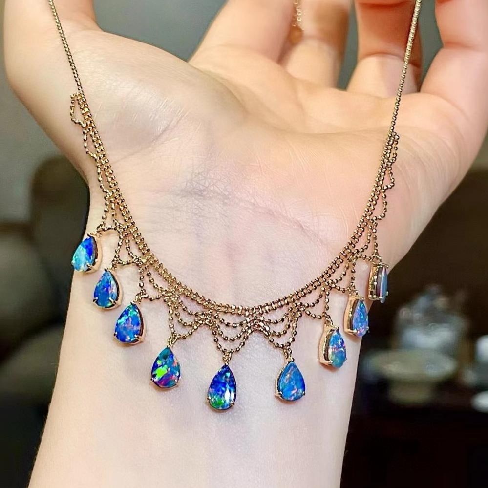 14k Gold 4.33 Ct Natural Opal Necklace - 2