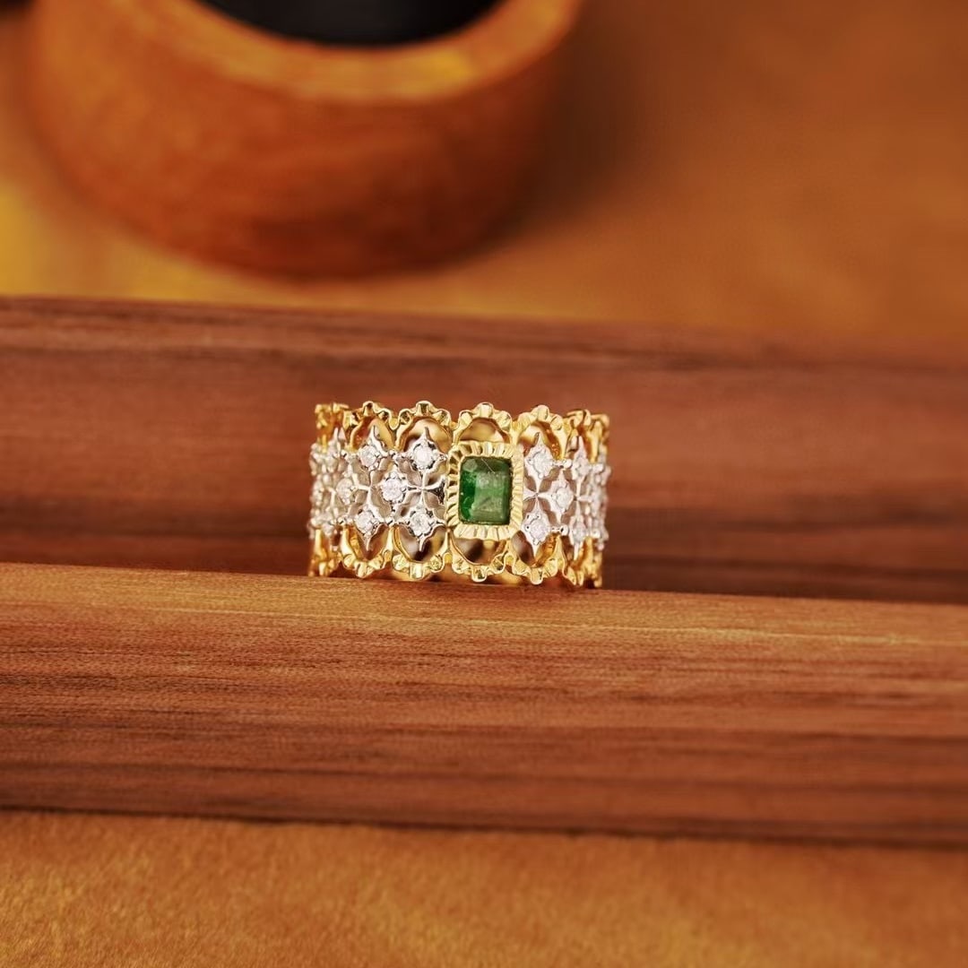14k Gold 0.73 Ctw Natural Emerald & Diamond Ring - 2