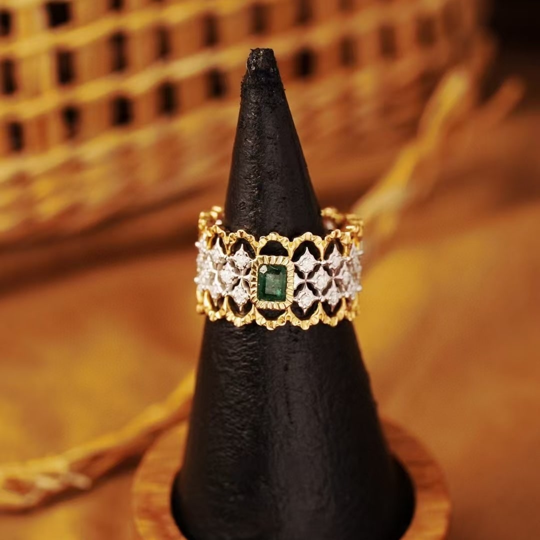 14k Gold 0.73 Ctw Natural Emerald & Diamond Ring - 4