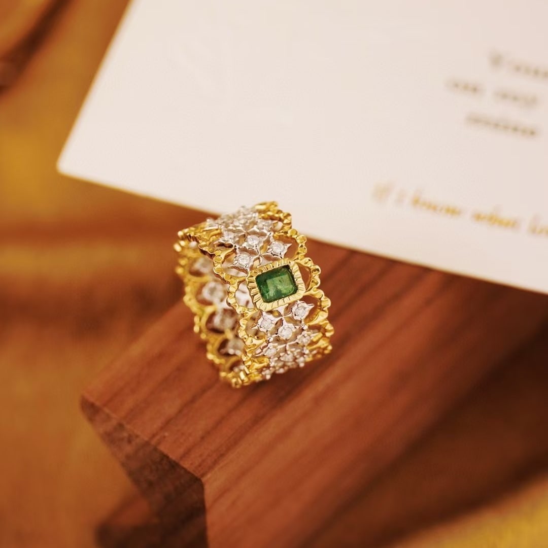14k Gold 0.73 Ctw Natural Emerald & Diamond Ring - 5