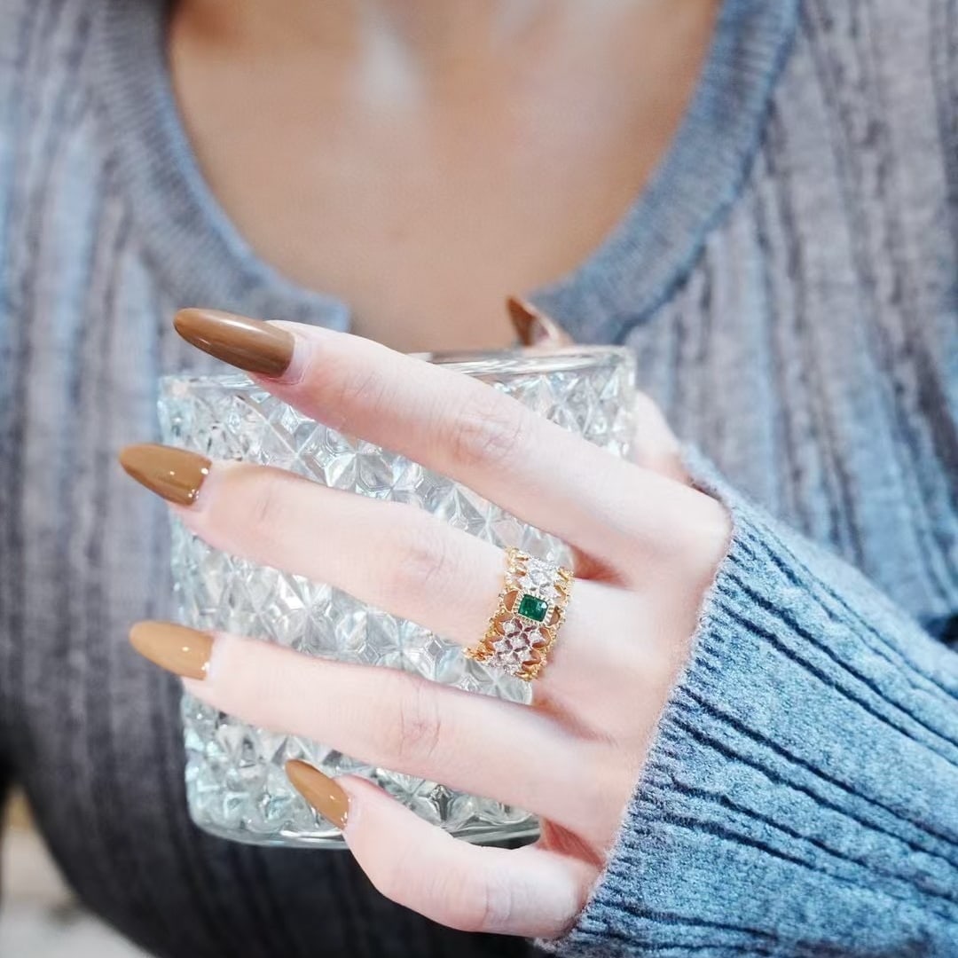 14k Gold 0.73 Ctw Natural Emerald & Diamond Ring - 6