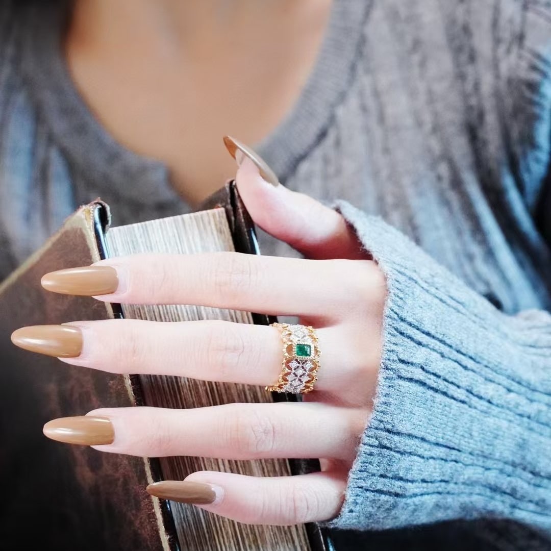 14k Gold 0.73 Ctw Natural Emerald & Diamond Ring - 7