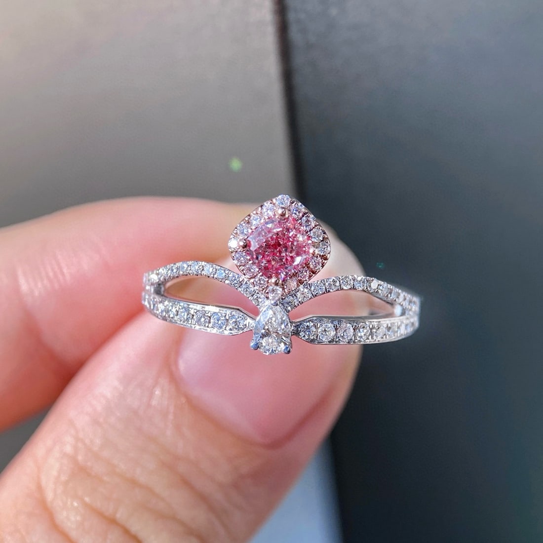 Gia Certified 14k Gold 0.88 Ctw Natural Pink Diamond & Diamond Ring - 2