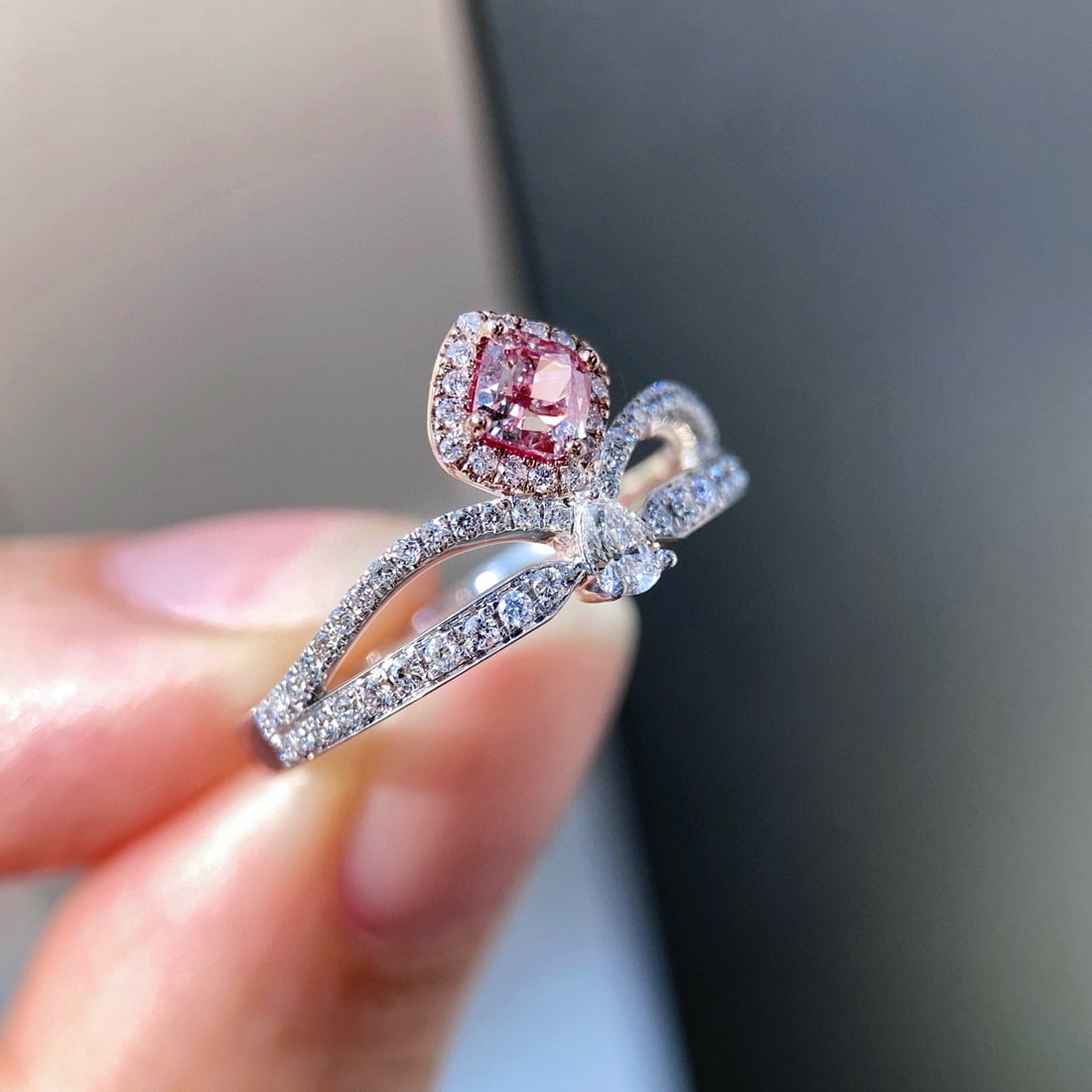 Gia Certified 14k Gold 0.88 Ctw Natural Pink Diamond & Diamond Ring - 3
