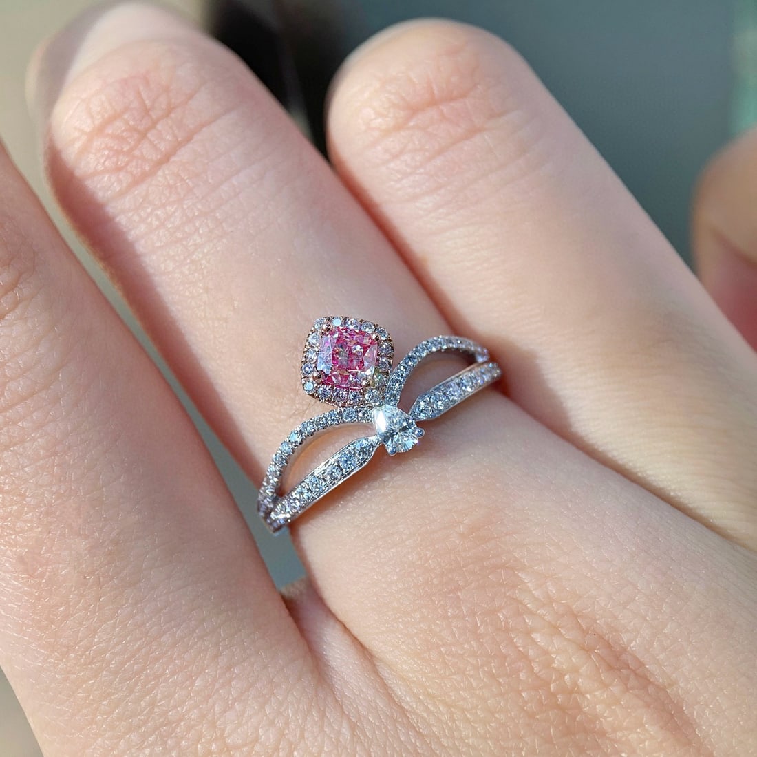 Gia Certified 14k Gold 0.88 Ctw Natural Pink Diamond & Diamond Ring - 4