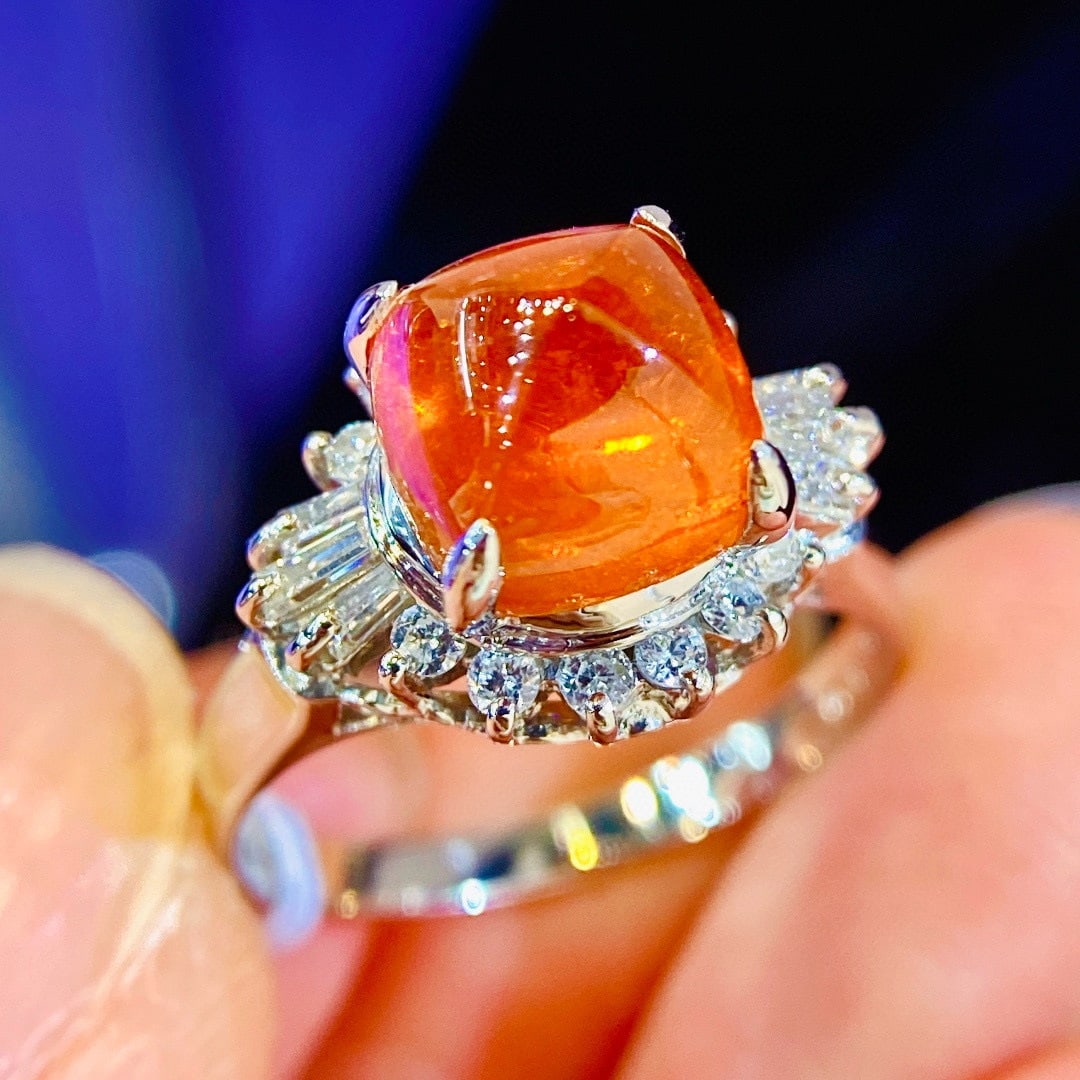 14k Gold 4.73 Ctw Natural Spessartine & Diamond Ring - 4