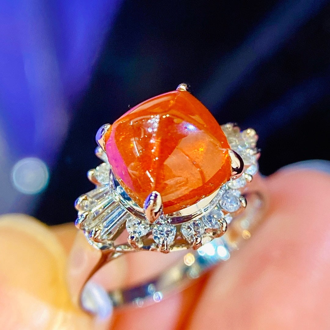 14k Gold 4.73 Ctw Natural Spessartine & Diamond Ring - 7