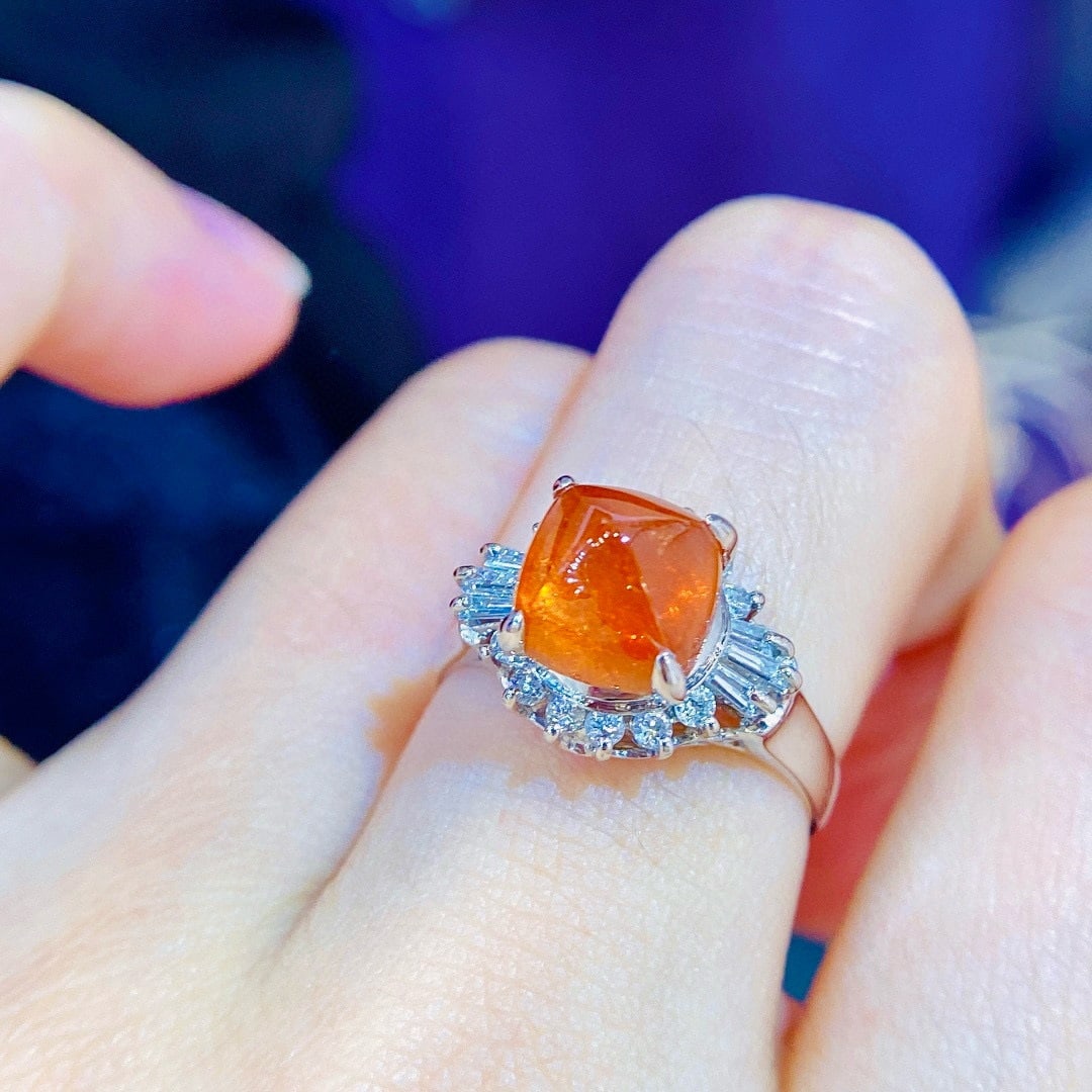 14k Gold 4.73 Ctw Natural Spessartine & Diamond Ring - 8