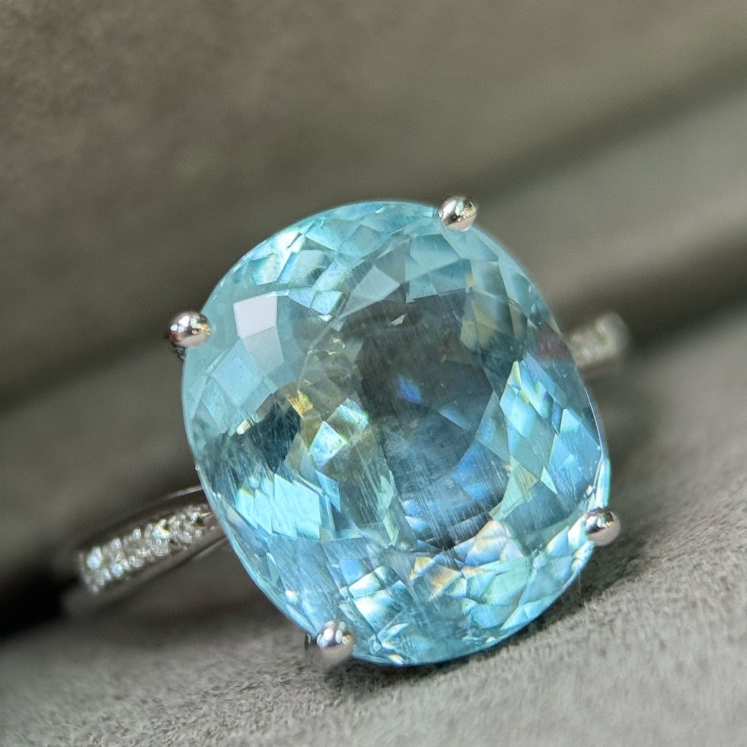 14k Gold 7.41 Ct Natural Aquamarine & Diamond Ring - 5