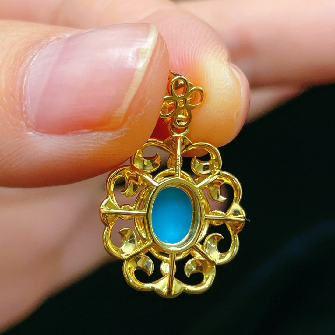 14k Gold 1.04 Ctw Natural Blue Turquoise & Diamond Pendant( Without Chain ) - 6