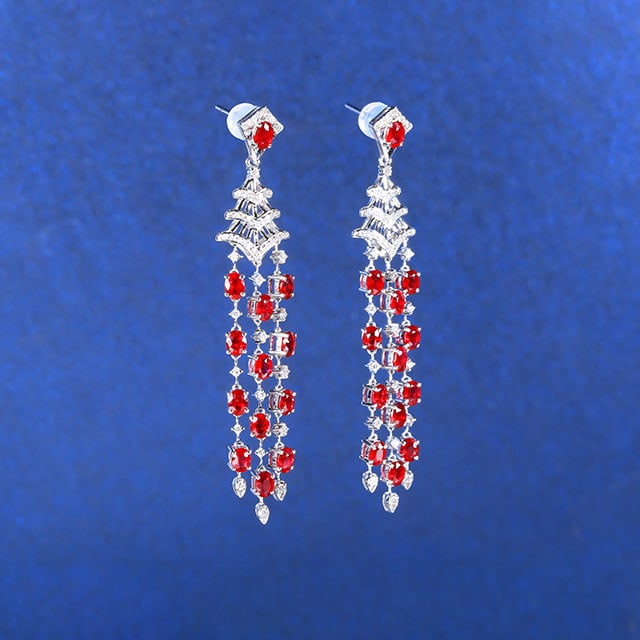 14k Gold 5.90 Ctw Natural Ruby & Diamond Earrings - 3