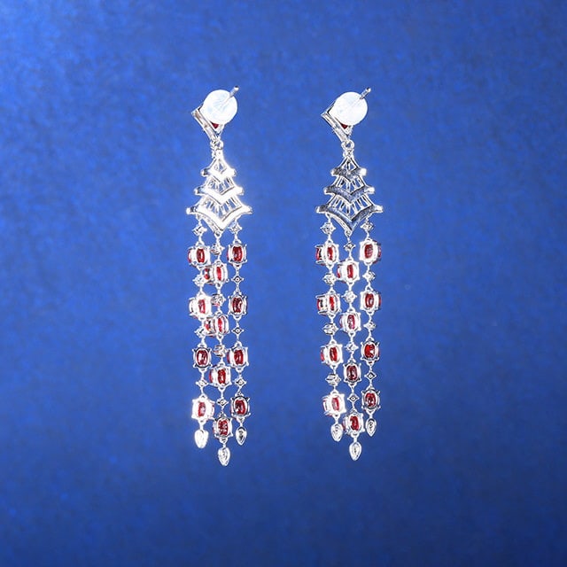 14k Gold 5.90 Ctw Natural Ruby & Diamond Earrings - 4