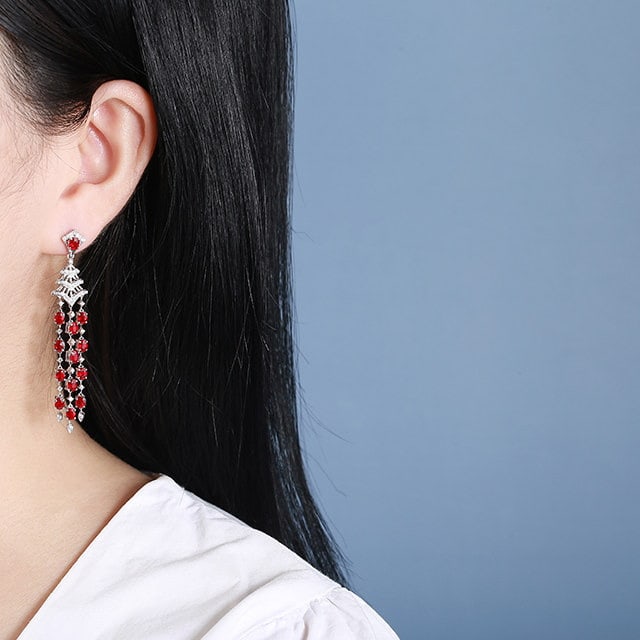 14k Gold 5.90 Ctw Natural Ruby & Diamond Earrings - 6