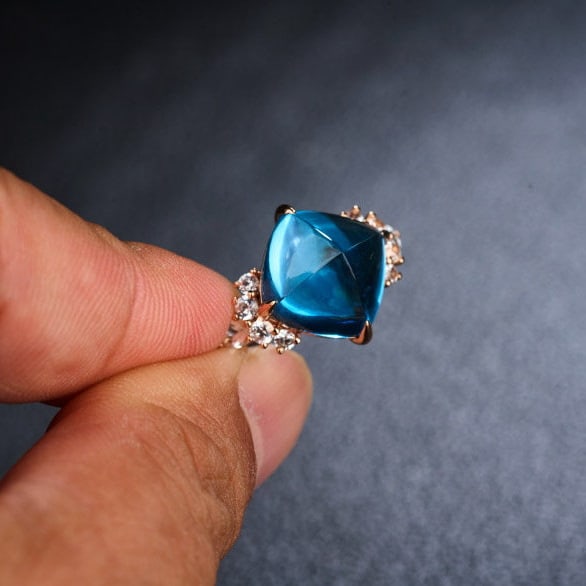 14k Gold 9.58 Ctw Natural Topaz & Sapphire Ring - 7
