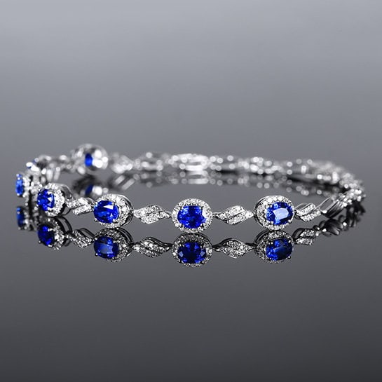 14k Gold 3.05 Ctw Natural Sapphire & Diamond Bracelet - 2