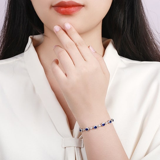 14k Gold 3.05 Ctw Natural Sapphire & Diamond Bracelet - 5