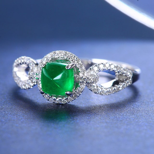 14k Gold 0.98 Ctw Vivid Green Natural Emerald & Diamond Ring - 2