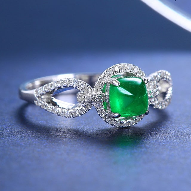 14k Gold 0.98 Ctw Vivid Green Natural Emerald & Diamond Ring - 3