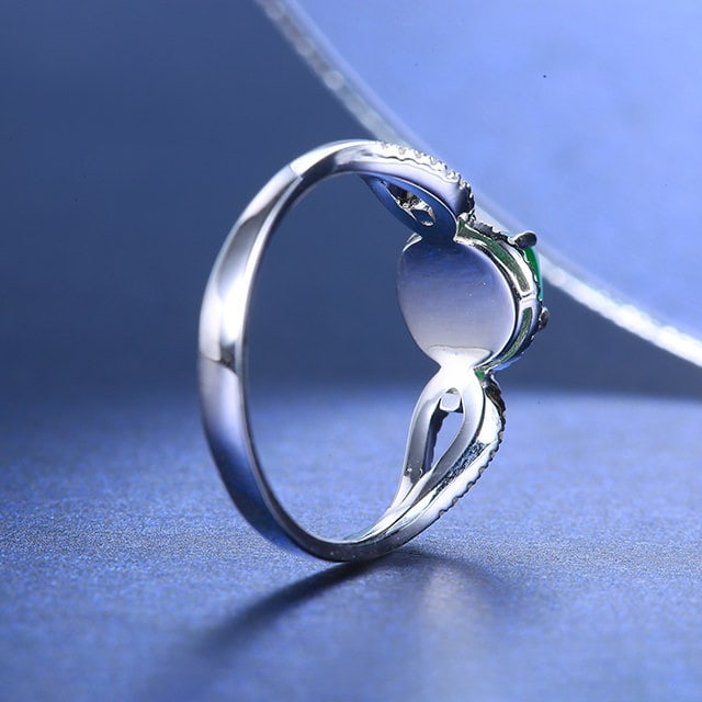 14k Gold 0.98 Ctw Vivid Green Natural Emerald & Diamond Ring - 4