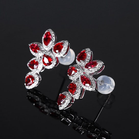 14k Gold 2.87 Ctw Natural Ruby & Diamond Earrings - 2