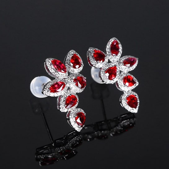 14k Gold 2.87 Ctw Natural Ruby & Diamond Earrings - 3
