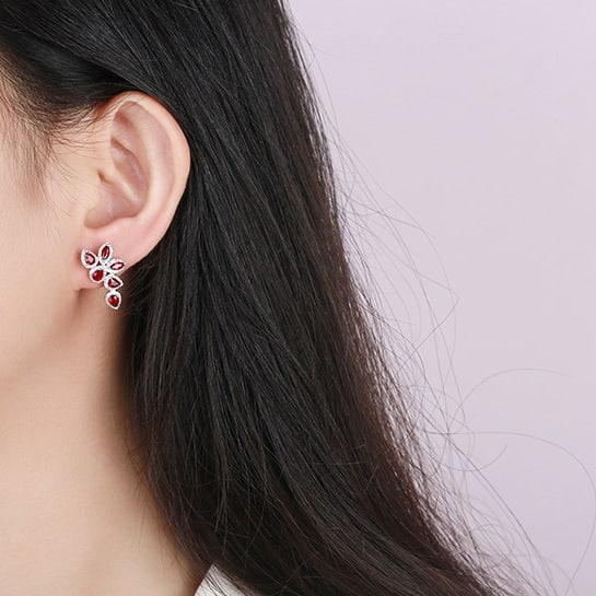 14k Gold 2.87 Ctw Natural Ruby & Diamond Earrings - 5