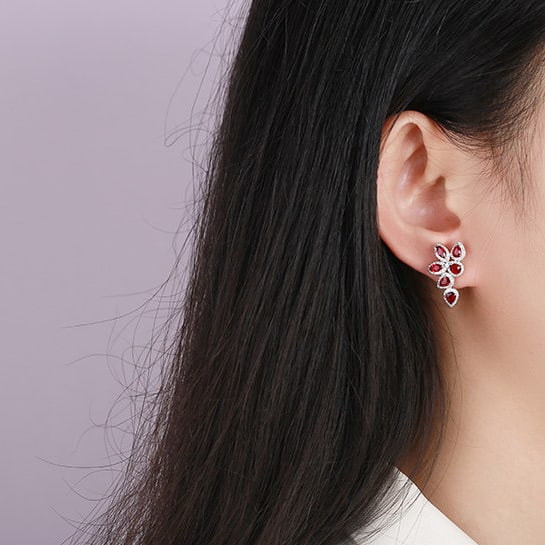 14k Gold 2.87 Ctw Natural Ruby & Diamond Earrings - 6