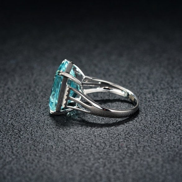 14k Gold 8.15 Ct Natural Aquamarine & Diamond Ring - 4