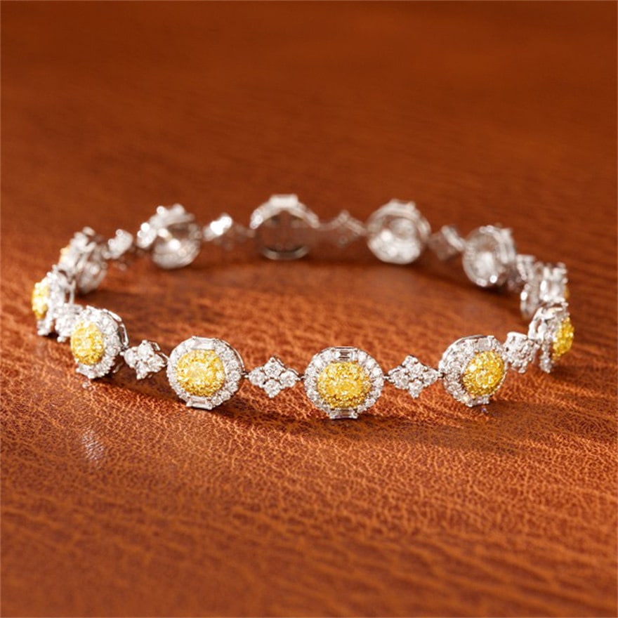 14k Gold 3.50 Ctw Natural Yellow Diamond & Diamond Bracelet (1 of 5)