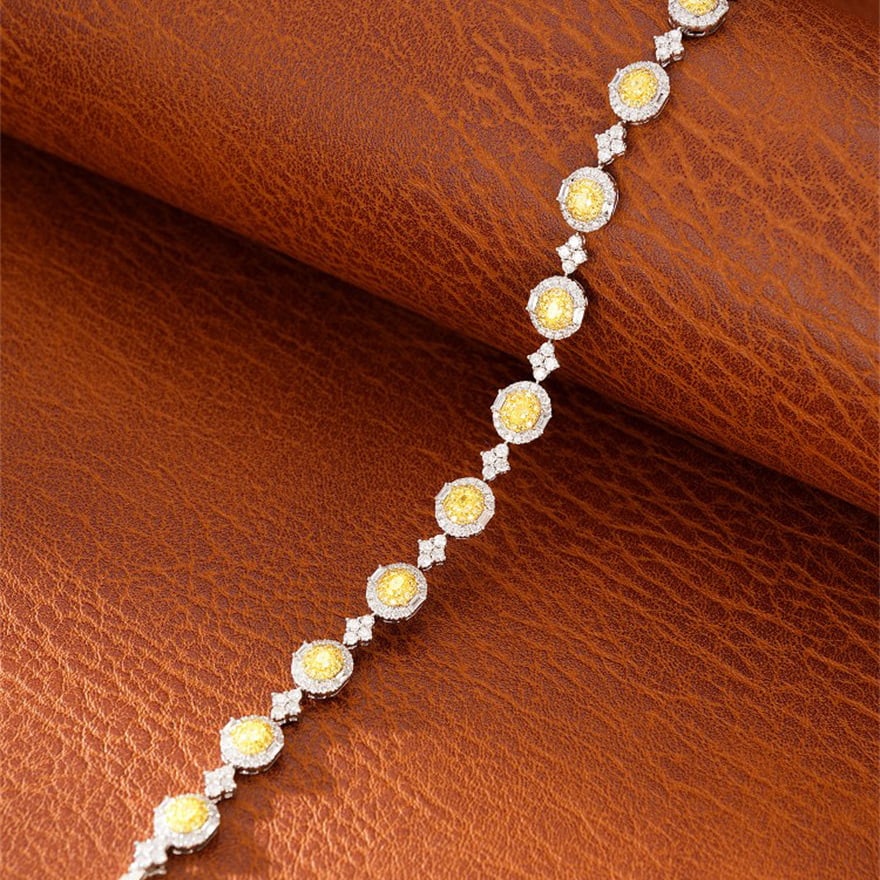14k Gold 3.50 Ctw Natural Yellow Diamond & Diamond Bracelet - 3