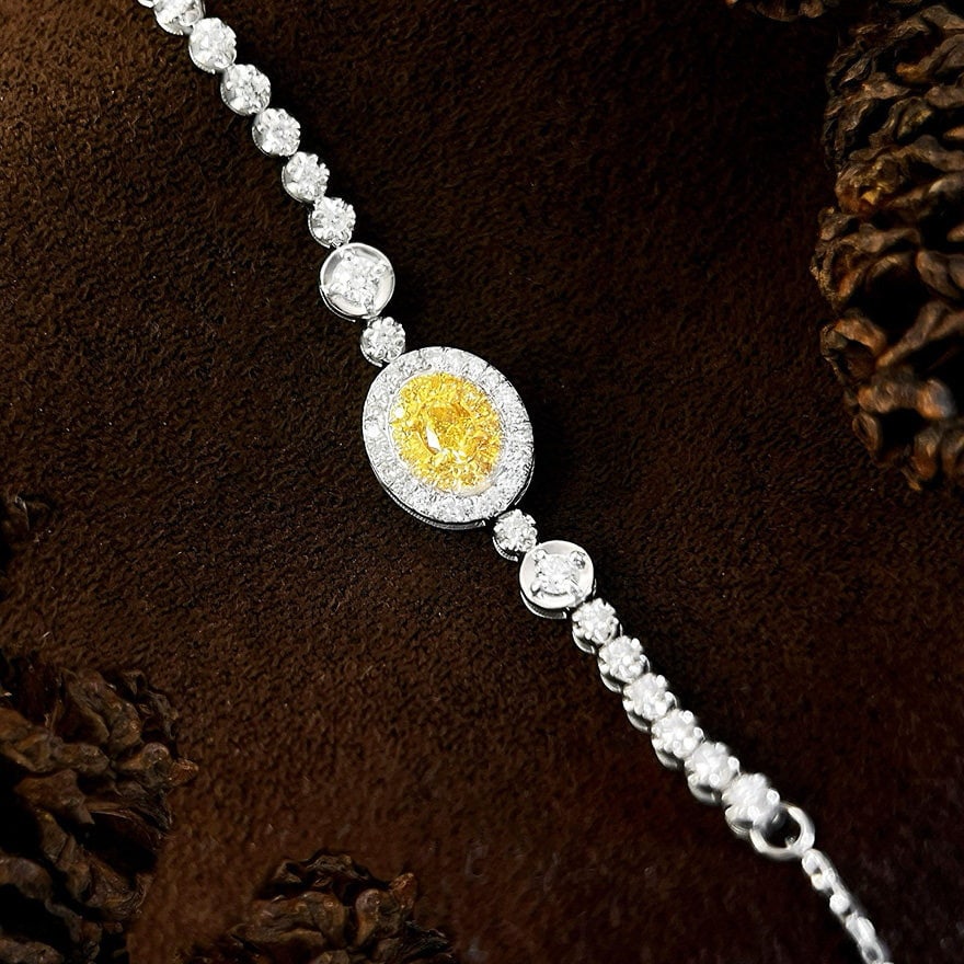 14k Gold 0.78 Ctw Natural Yellow Diamond & Diamond Bracelet - 2