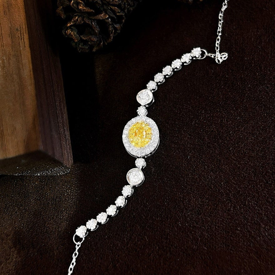 14k Gold 0.78 Ctw Natural Yellow Diamond & Diamond Bracelet - 3