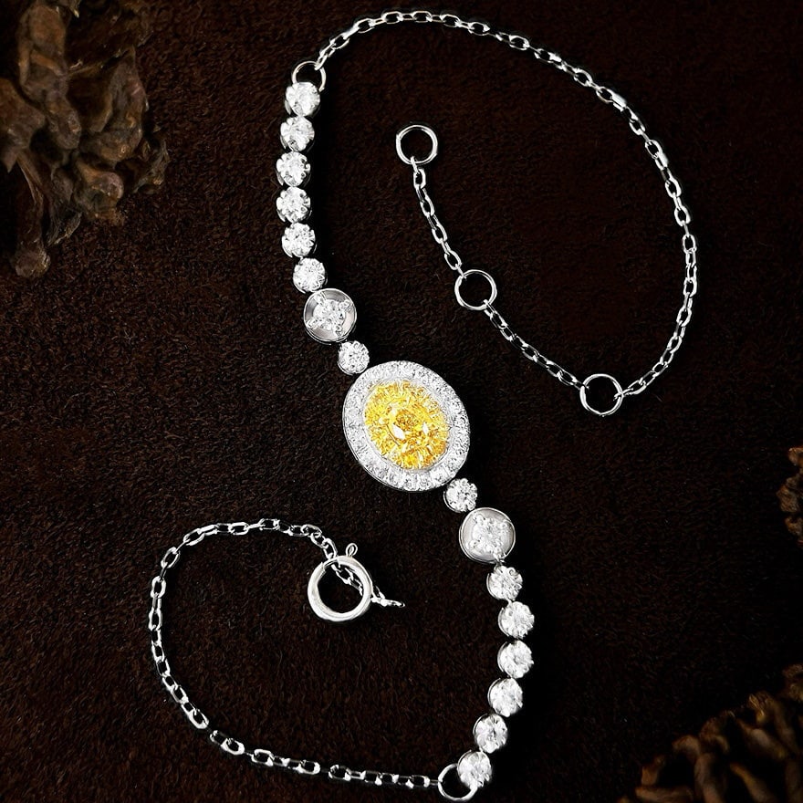 14k Gold 0.78 Ctw Natural Yellow Diamond & Diamond Bracelet - 6