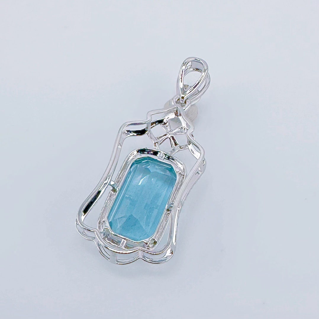 14k Gold 3.19 Ctw Natural Aquamarine & Diamond Pendant( Without Chain ) - 4