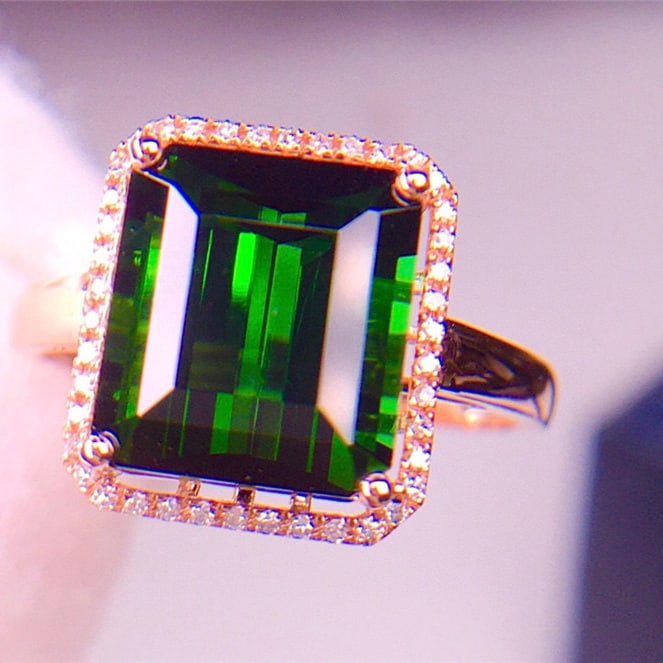 14k Gold 5.8 Ct Natural Tourmaline & Diamond Ring - 3