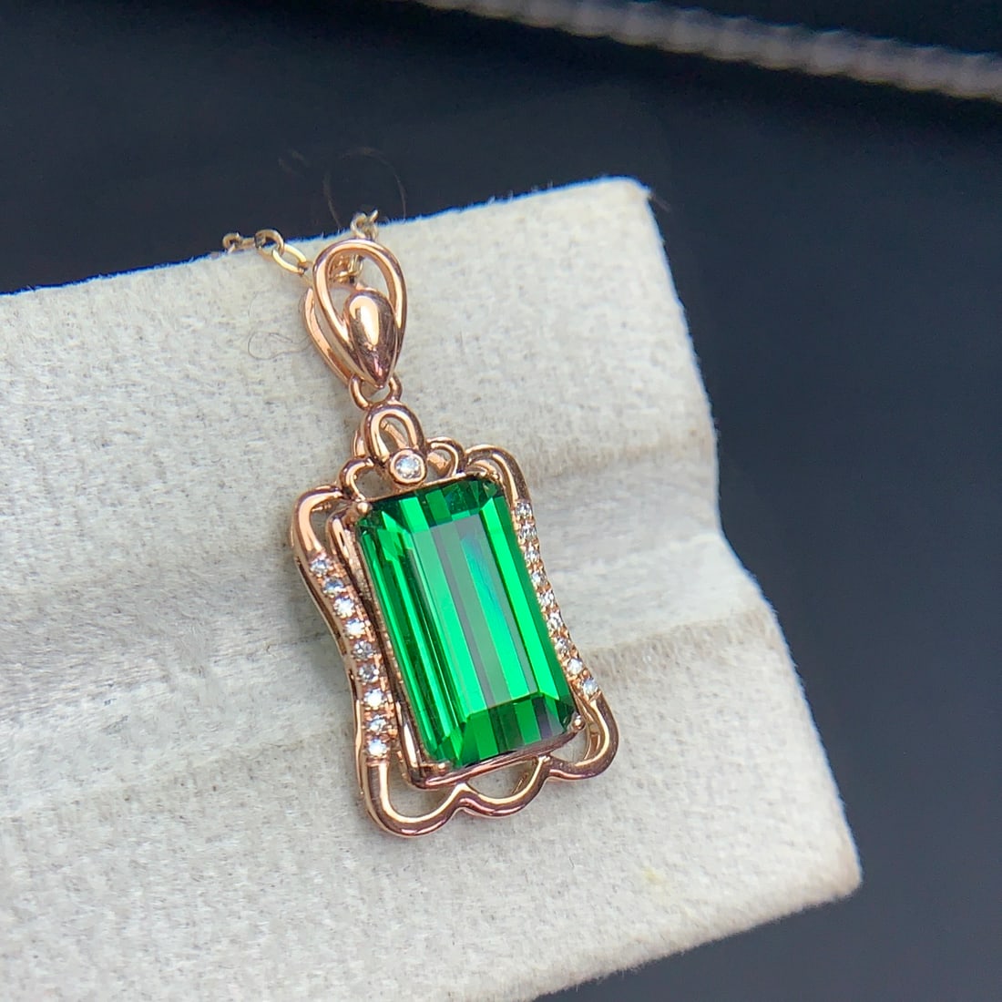 14k Gold 2.9 Ct Natural Tourmaline & Diamond Pendant( Without Chain ) - 2