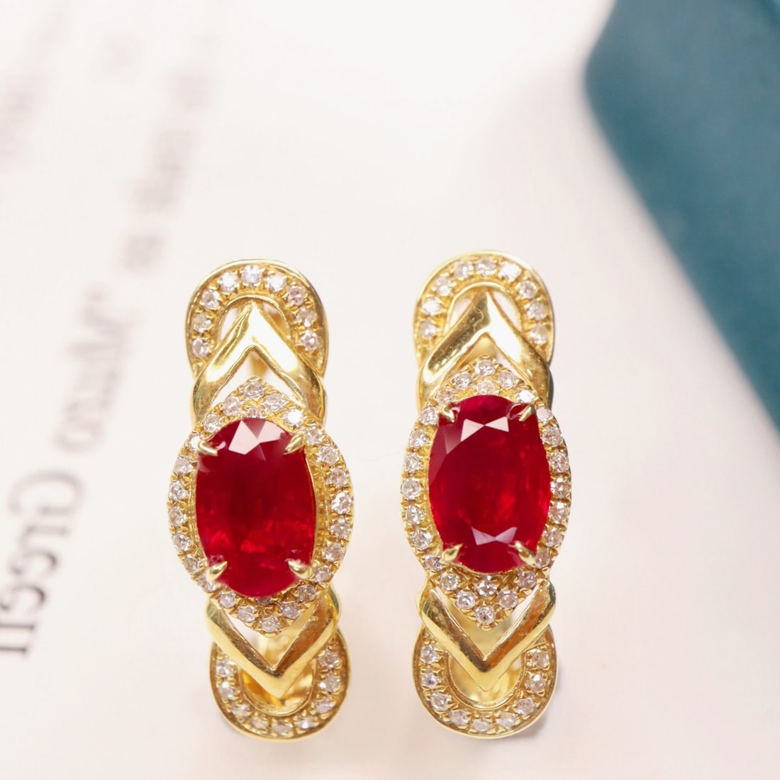 14k Gold 1.47 Ctw Natural Ruby & Diamond Earrings - 4