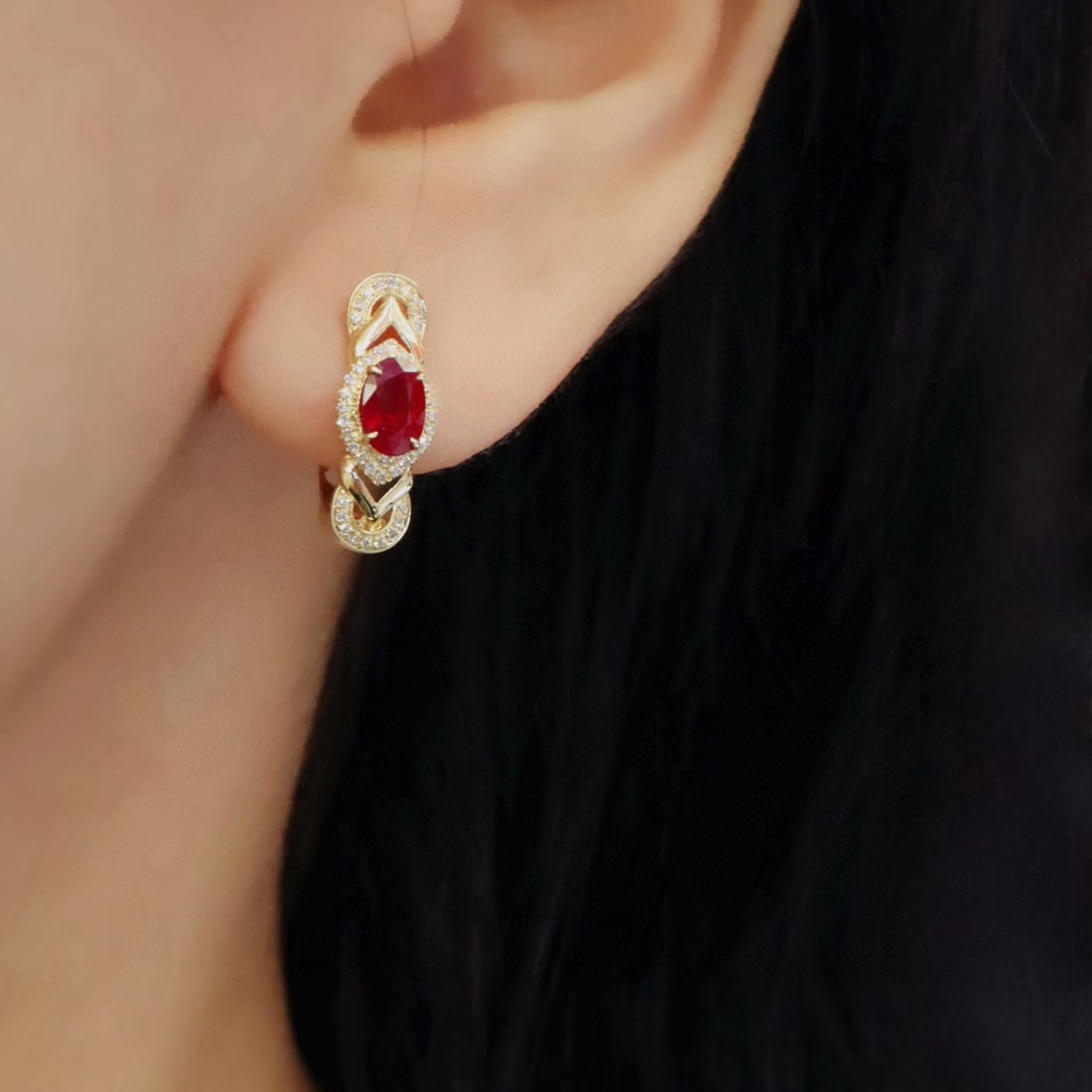 14k Gold 1.47 Ctw Natural Ruby & Diamond Earrings - 5