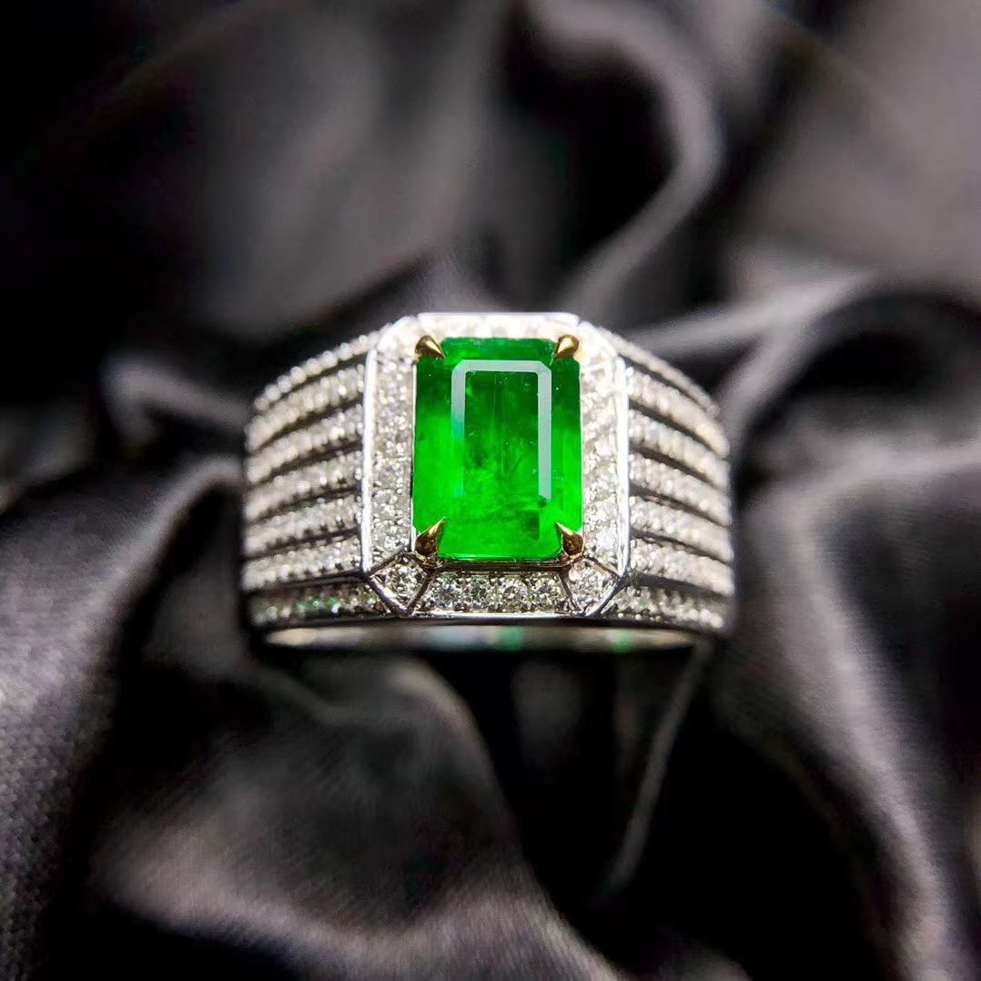 14k Gold 1.83 Ctw Natural Emerald & Diamond & Men¡¯s Ring - 2