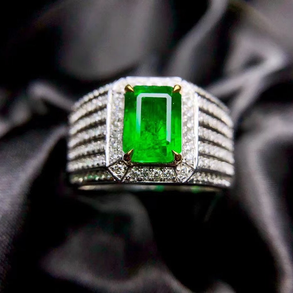 14k Gold 1.83 Ctw Natural Emerald & Diamond & Men¡¯s Ring - 3