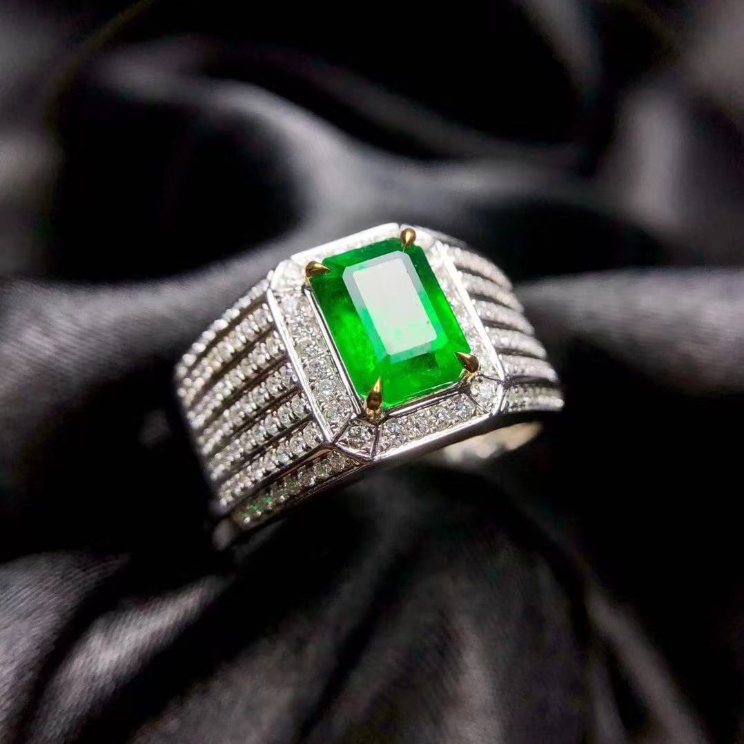 14k Gold 1.83 Ctw Natural Emerald & Diamond & Men¡¯s Ring - 4