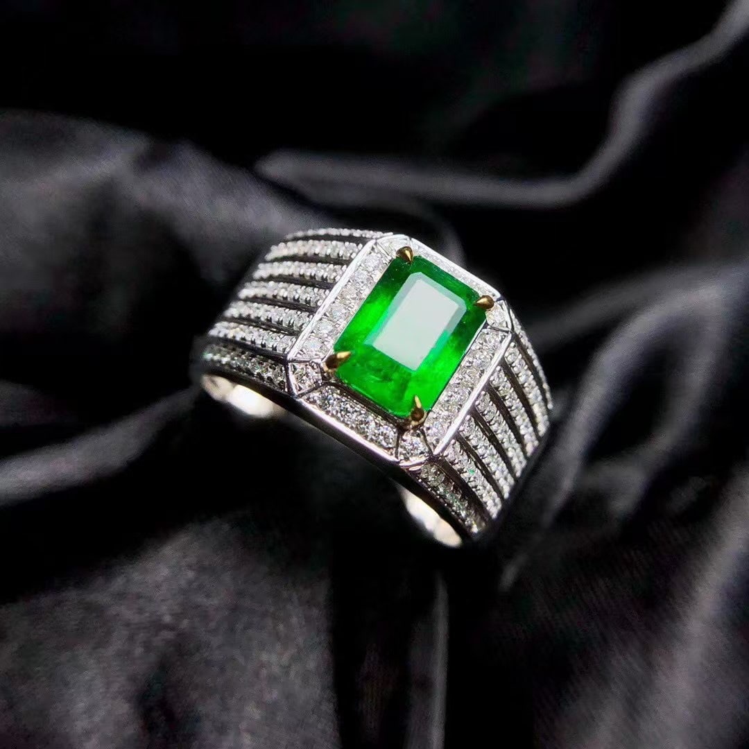 14k Gold 1.83 Ctw Natural Emerald & Diamond & Men¡¯s Ring - 5