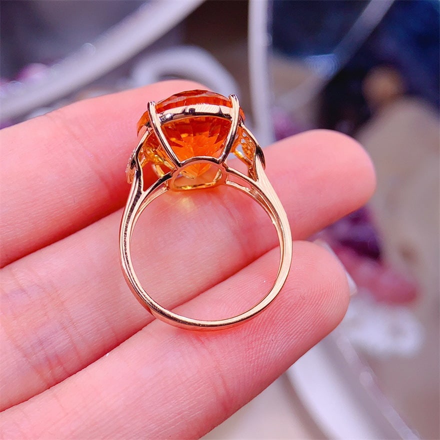 14k Gold 10.2 Ct Natural Citrine & Diamond Ring - 6