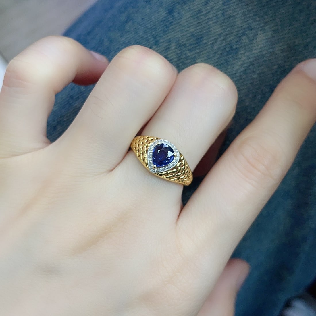 14k Gold 1.20 Ct Natural Sapphire & Diamond Ring - 6