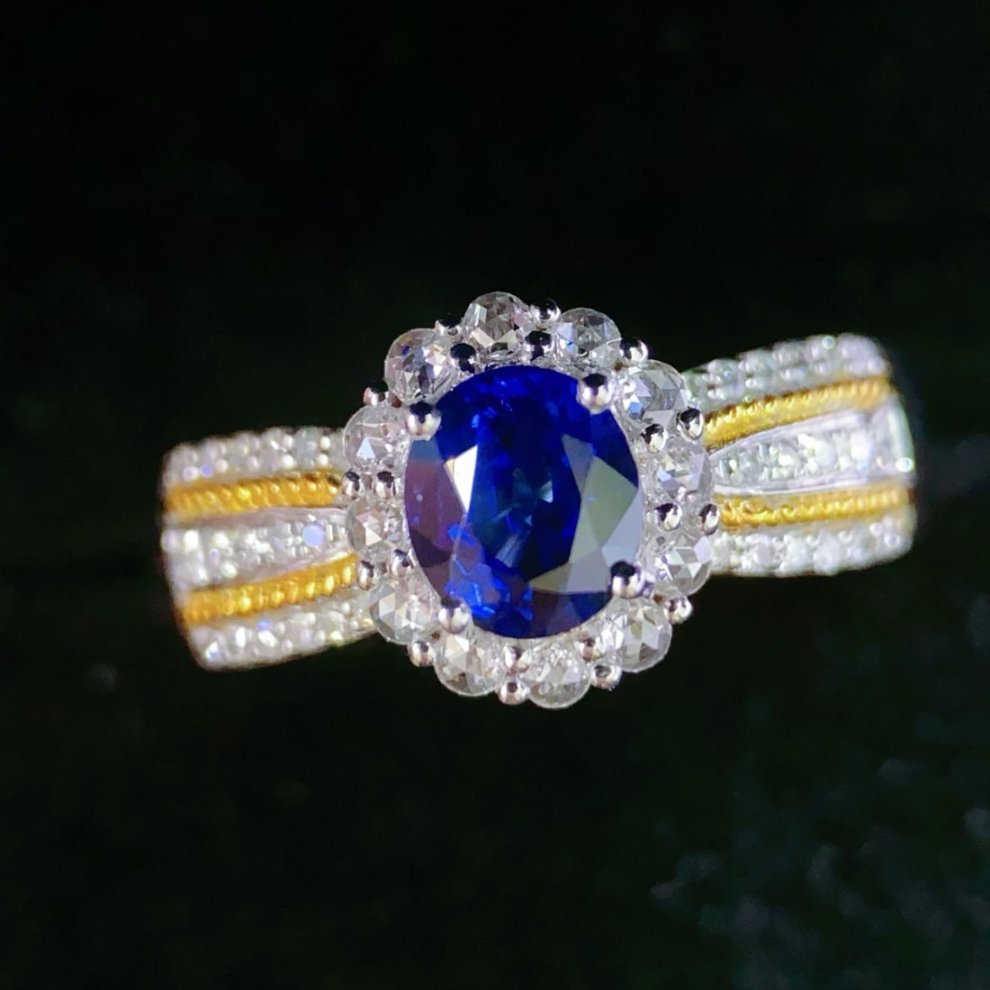 14k Gold 1.05 Ct Natural Sapphire & Diamond Ring - 2