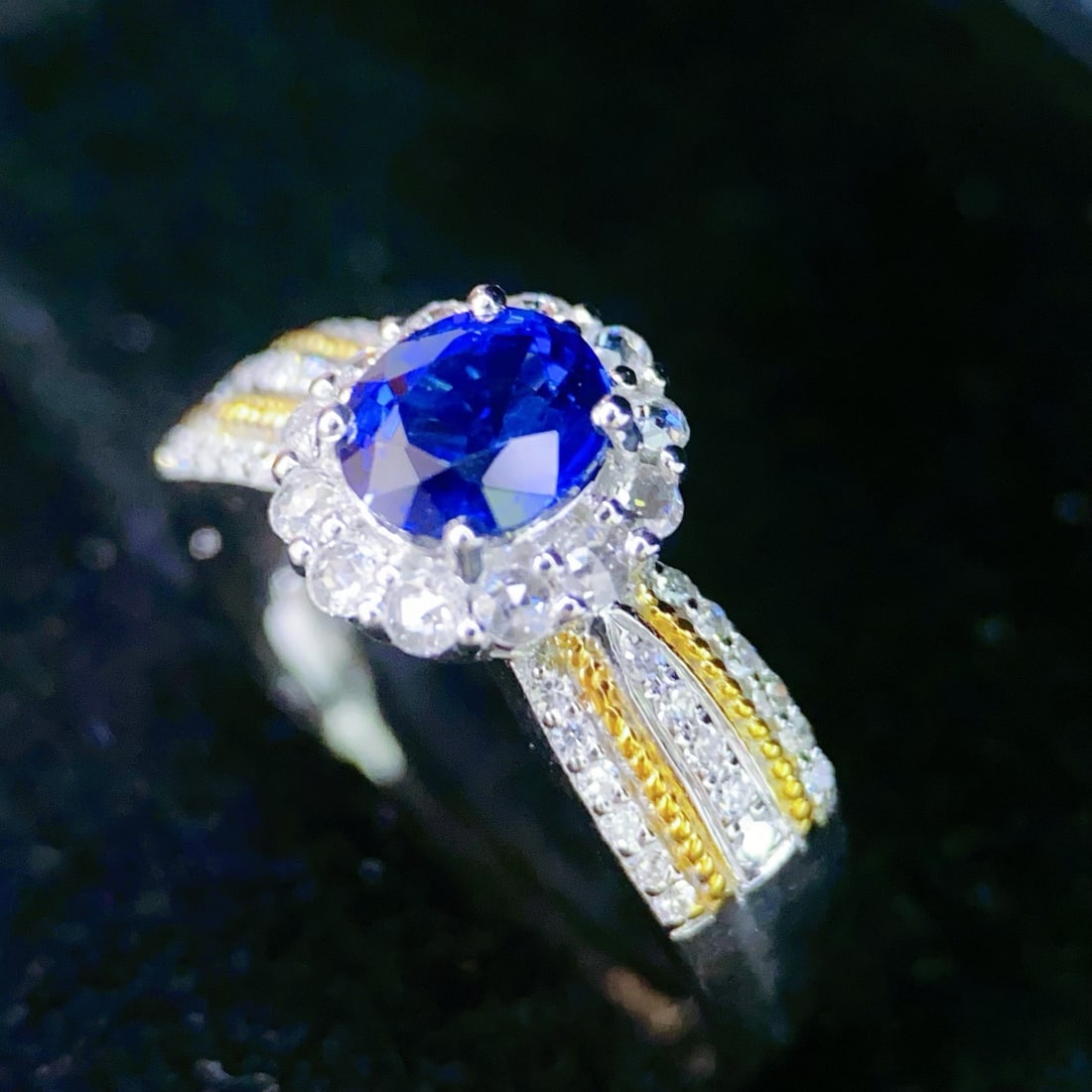 14k Gold 1.05 Ct Natural Sapphire & Diamond Ring - 5