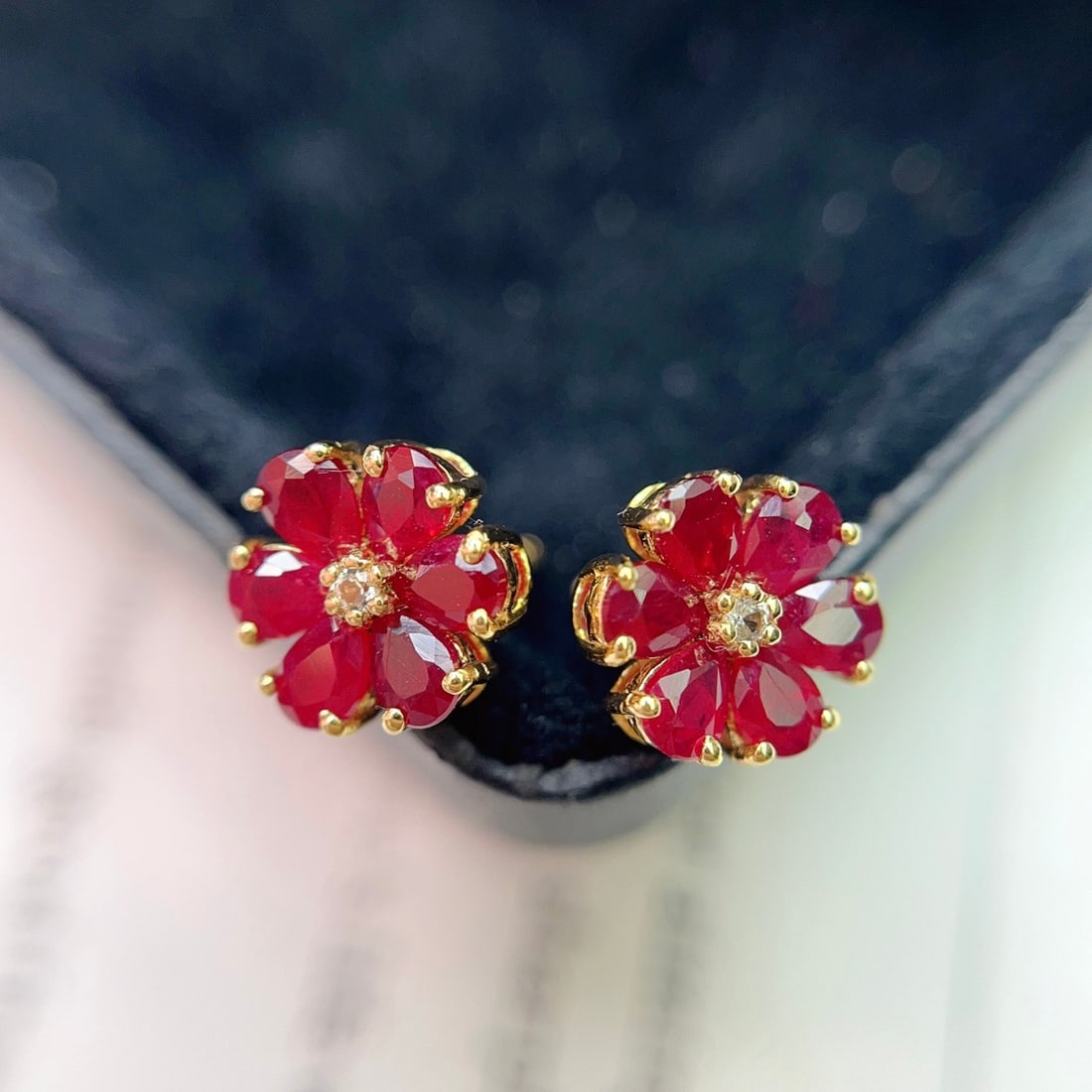 14k Gold 1.88 Ct Natural Ruby & Sapphire Earrings - 2
