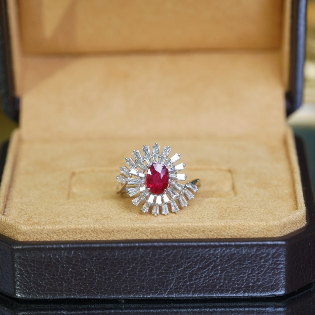 14k Gold 1.60 Ctw Natural Ruby & Diamond Ring: Ref:231144075 // gold content:14k gold // ring size:7. 25us // // main gemstone:ruby // shape:oval // carat weight:0. 85ct // color:red // treatment:natural // // adjacent gemstone 2 : diamond //