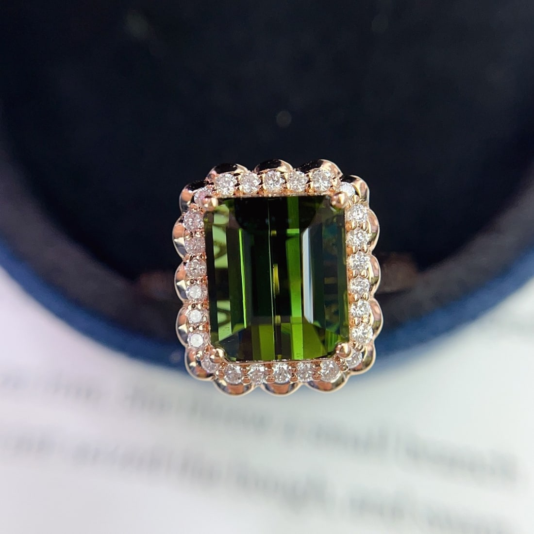 14k Gold 4.25 Ct Natural Tourmaline & Diamond Ring: Ref:231144076 // gold content:14k gold // ring size:7. 25us // // main gemstone:tourmaline // shape:octagonal // carat weight:4. 25ct // color:green // treatment:natural // // adjacent gemstone 2