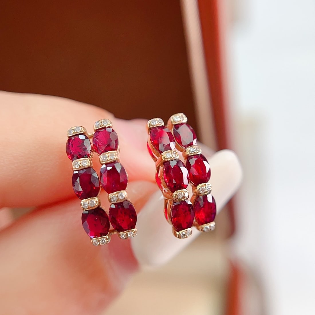 14k Gold 2.30 Ct Natural Ruby & Diamond Earrings - 4